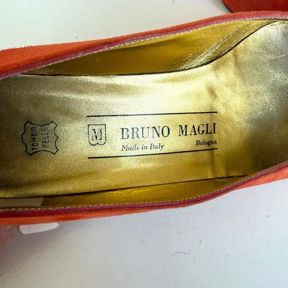 BRUNO MAGLI Suede Pumps Vibrant Orange Low Heel Made in Italy Vintage 7B Classic